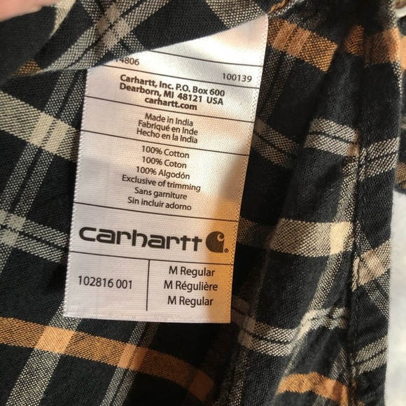 Carhartt Men's Relaxed Fit Button-up Shirt, Black/Orange/Cream Plaid Size M - Picture 5 of 9